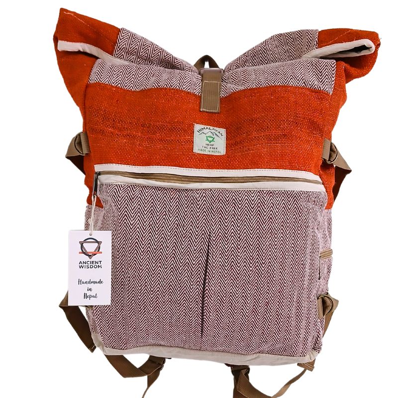 Sac à Dos Roulé de Randonnée en Chanvre - Sunset Orange