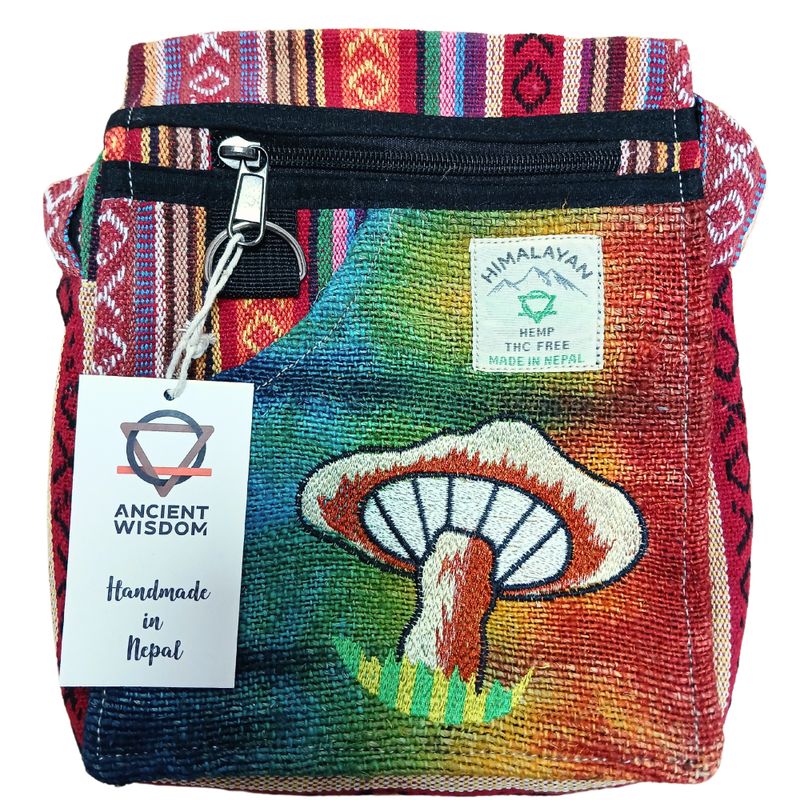 Sac de Fête avec Champignons Brodés en Chanvre - Champignons Orange
