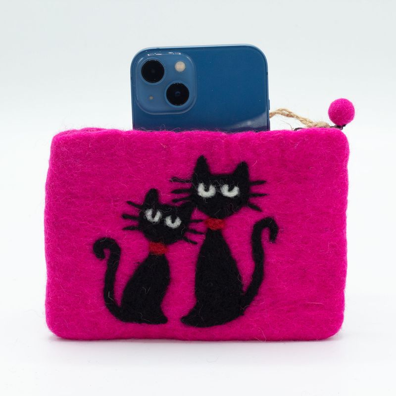 Pochette Zippée en Feutre Naturel (assortiment) - Deux Chats