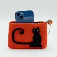 Pochette Zippée en Feutre Naturel (assortiment) - Visage de Chat