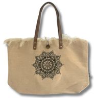 Sac en Toile Naturelle Poignée en Cuir - Fleur de Vie