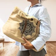 Sac en Toile Naturelle Poignée en Cuir - Fleur de Vie