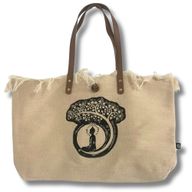 Sac en Toile Naturelle Poignée en Cuir - Bouddha