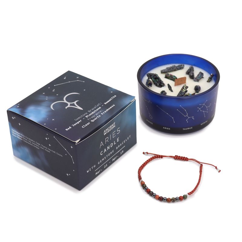 Bougie de Cristal du Zodiaque avec Bracelet de Pierres Précieuses - Bélier