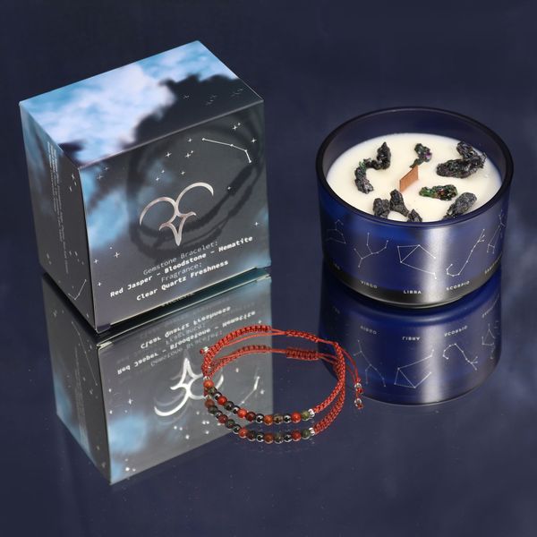 Bougie de Cristal du Zodiaque avec Bracelet de Pierres Précieuses  - Bélier