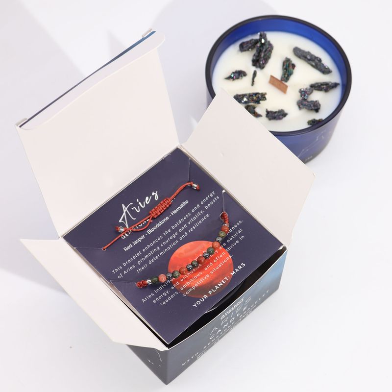 Bougie de Cristal du Zodiaque avec Bracelet de Pierres Précieuses - Bélier