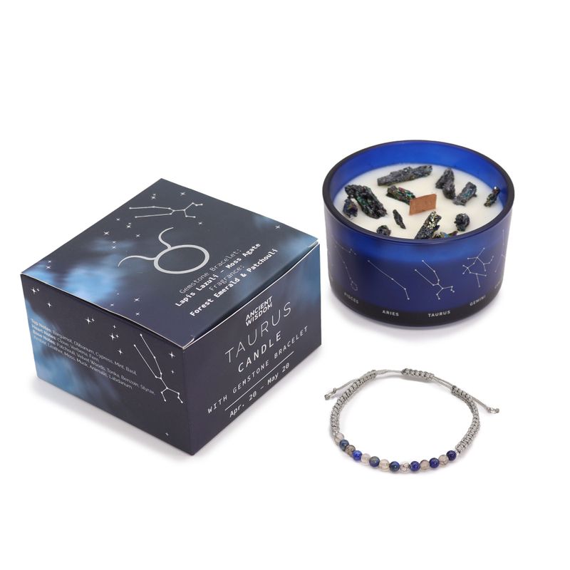 Bougie de Cristal du Zodiaque avec Bracelet de Pierres Précieuses  - Taureau