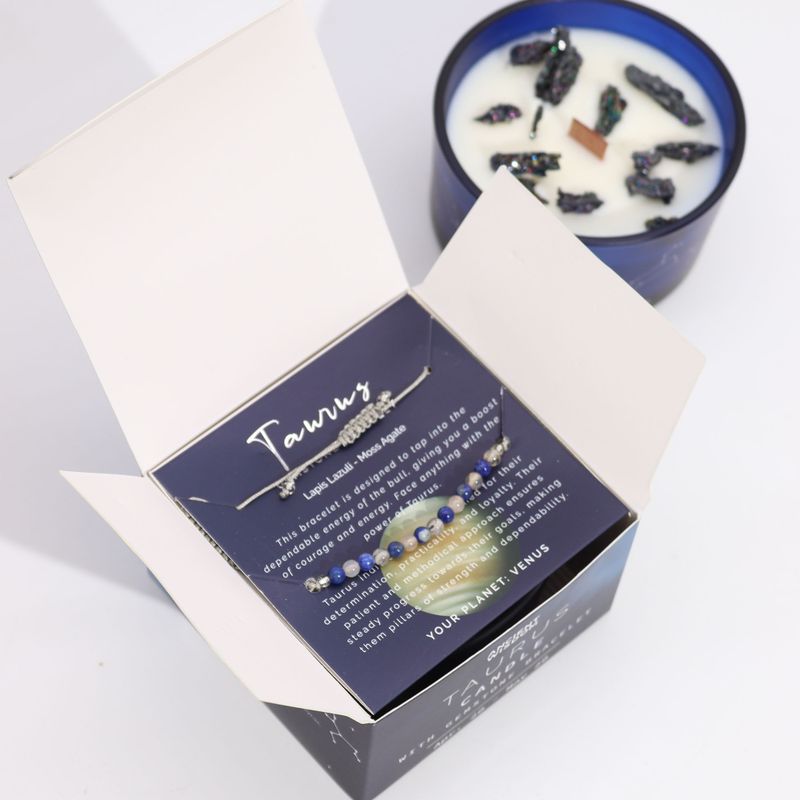 Bougie de Cristal du Zodiaque avec Bracelet de Pierres Précieuses  - Taureau
