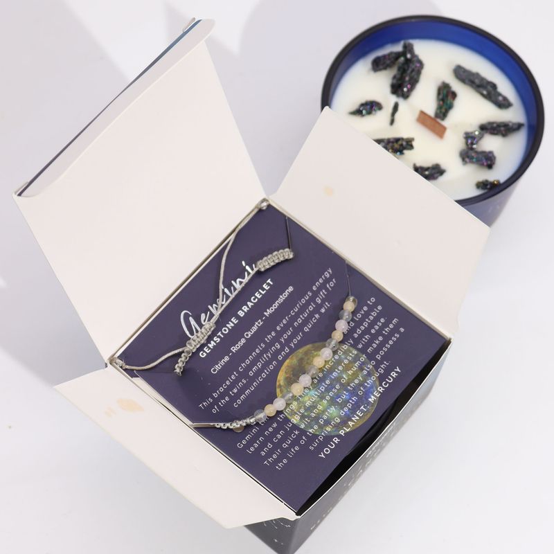 Bougie de Cristal du Zodiaque avec Bracelet de Pierres Précieuses  - Gémeaux