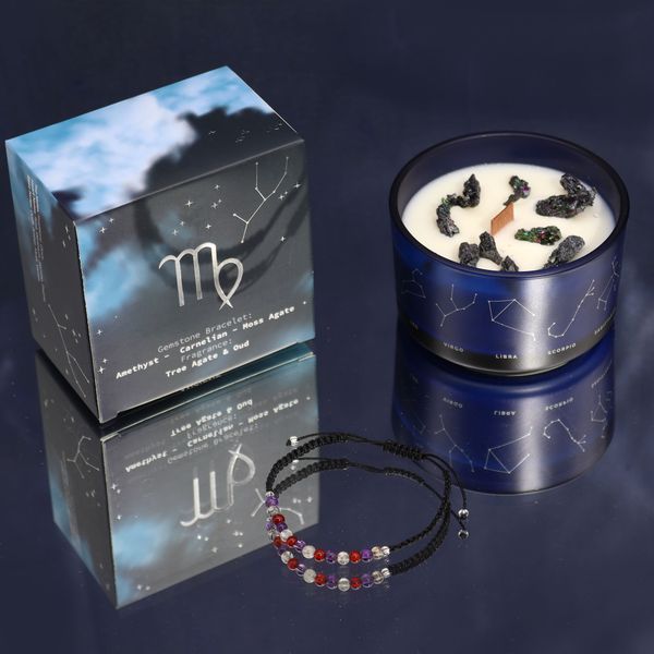 Bougie de Cristal du Zodiaque avec Bracelet de Pierres Précieuses  - Vierge