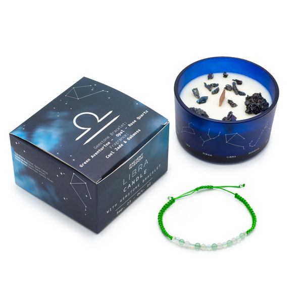 Bougie de Cristal du Zodiaque avec Bracelet de Pierres Précieuses  - Balance
