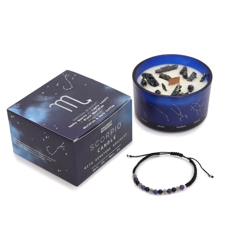 Bougie de Cristal du Zodiaque avec Bracelet de Pierres Précieuses - Scorpion