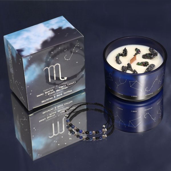 Bougie de Cristal du Zodiaque avec Bracelet de Pierres Précieuses  - Scorpion