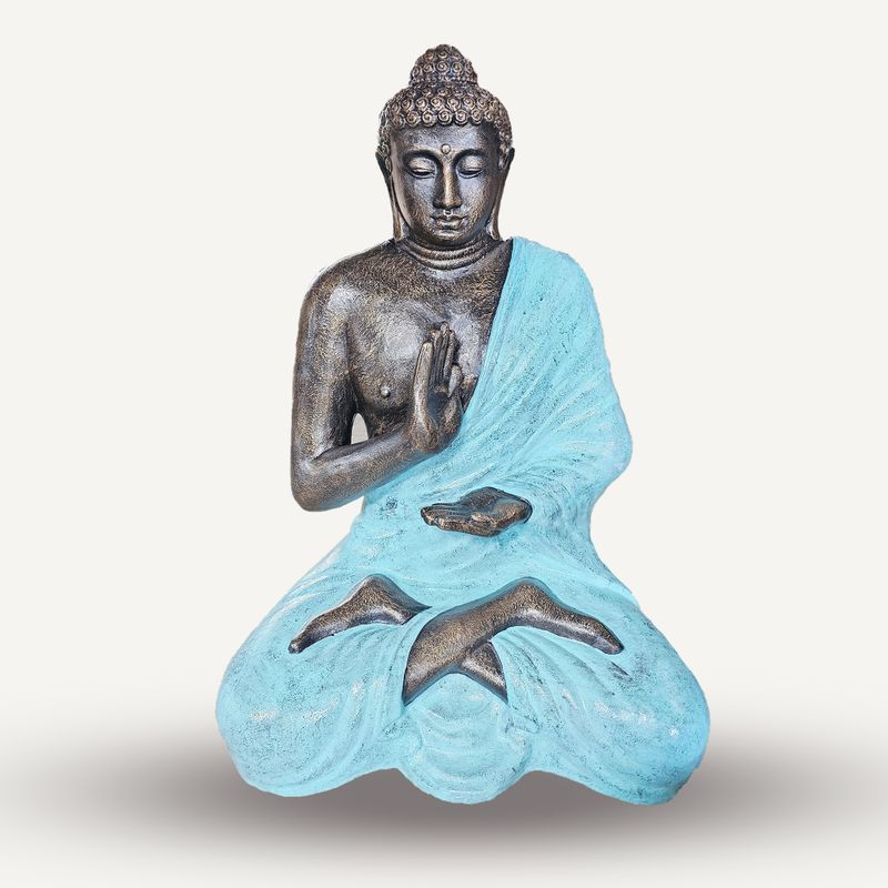 Grand Bouddha de Méditation Turquoise et Pierre dans Stupa - 1,5 m