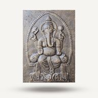 Grand Cadre en Ciment Fibré Ganpati en Relief Doré Antique - 0,7x1m