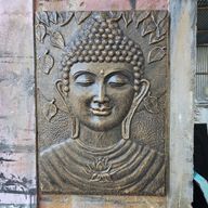 Grand Cadre en Ciment Fibré Bouddha en Relief Or Antique - 0,7x1m