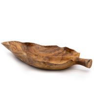 Grand Bol à Fruits en Bois de Teck en Forme de Feuille - 40x24x5cm