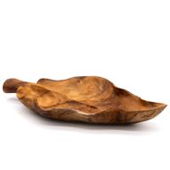 Grand Bol à Fruits en Bois de Teck en Forme de Feuille - 40x24x5cm
