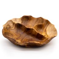 Bol à Fruits Rond Lisse en Bois de Teck Trois Sections - 30x5,5 cm