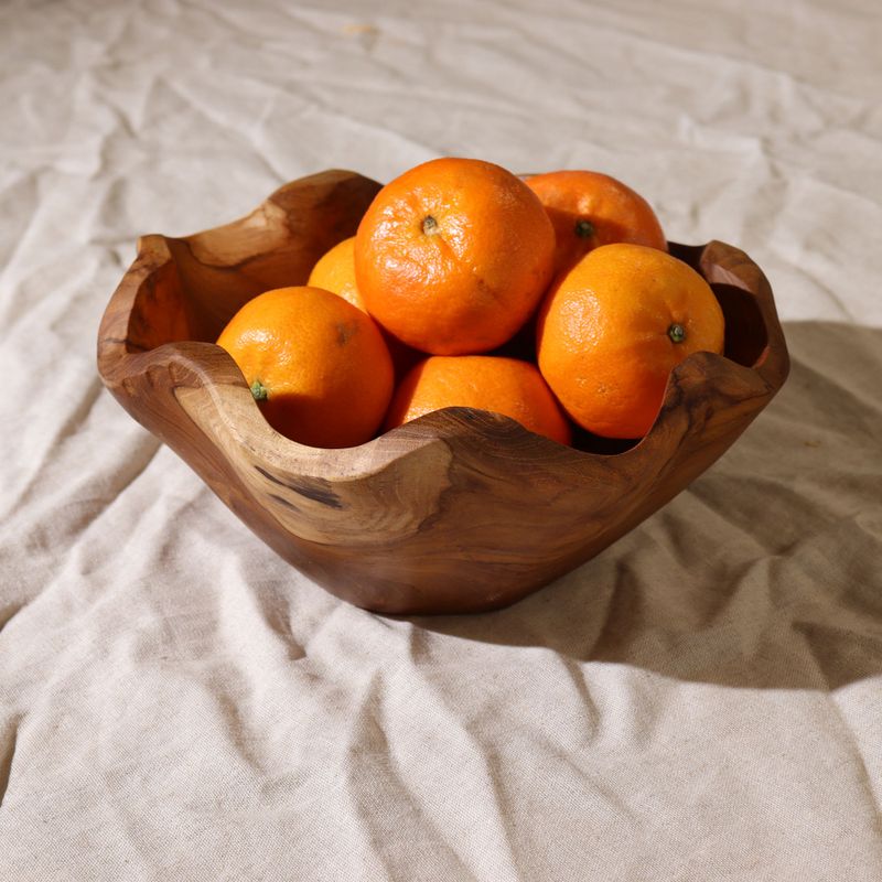 Bol à Fruits Moyen en Bois de Teck Lisse - 21x9cm