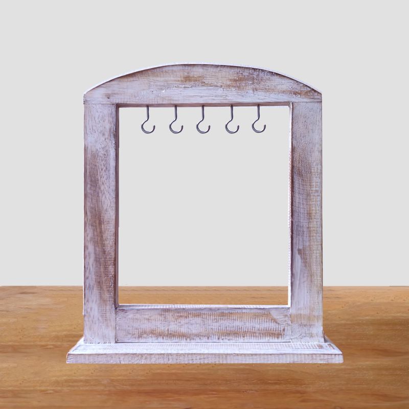 Petit Présentoir pour Objets Suspendus - Bois Blanchi (30x25cm)