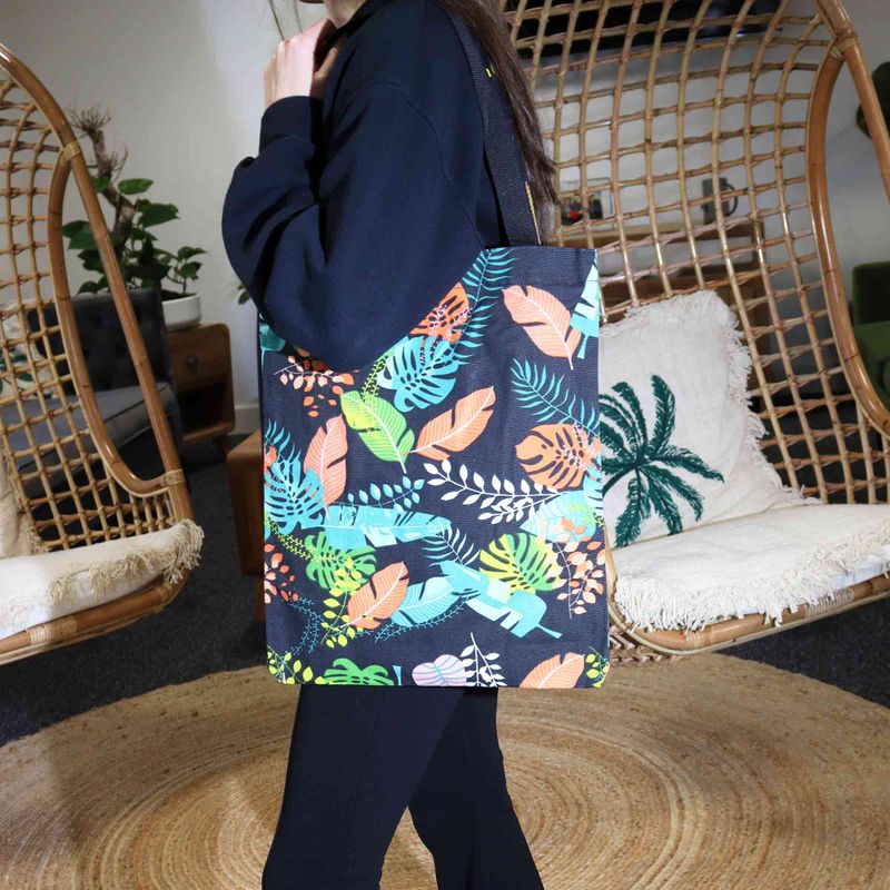 Sac Classique à Fermeture Éclair (Motif Tropical Sombre) 40x34cm
