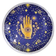 Plateau d'Offrande Émaillé à Trois Pieds – Motif Main & Oeil, Bleu Nuit