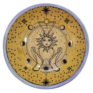 Plateau d'Offrande Émaillé à Trois Pieds – Motif Mains et Soleil