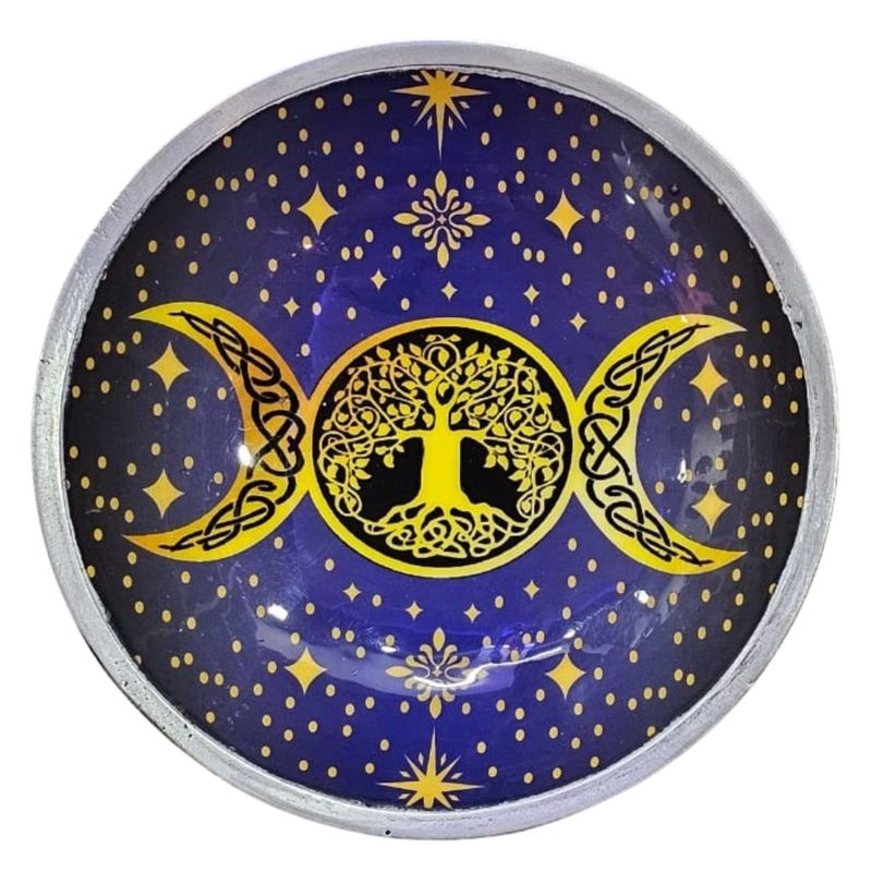 Plateau d'Offrande Émaillé à Trois Pieds - Triple Lune Violette