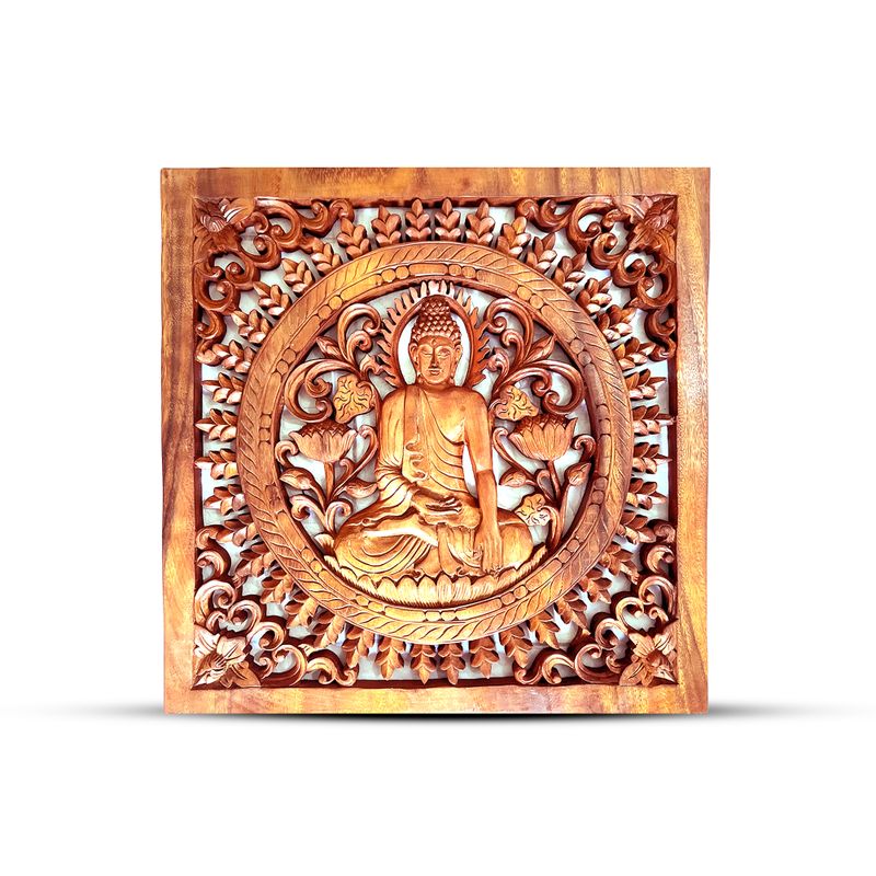Panneau Bouddha Décoratif Carré en Bois 40x40cm