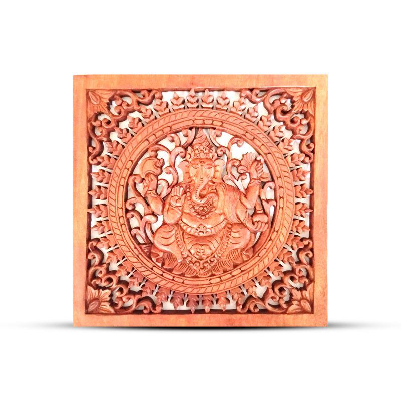 Panneau Carré en Bois Bouddha Ganesh 40x40