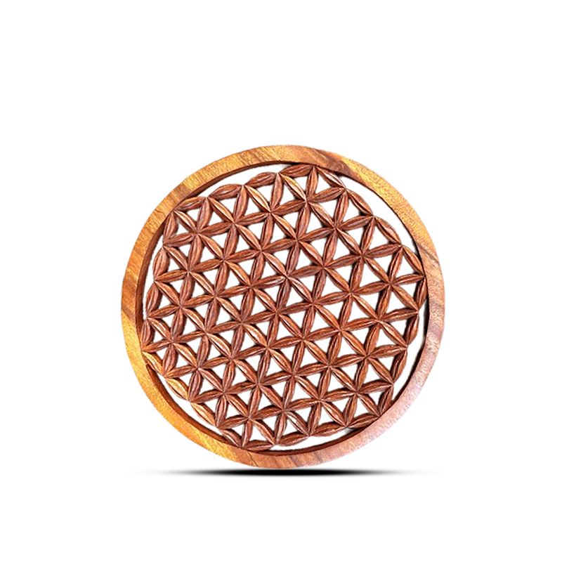 Panneau Fleur de Vie Décoratif Rond en Bois 30 cm