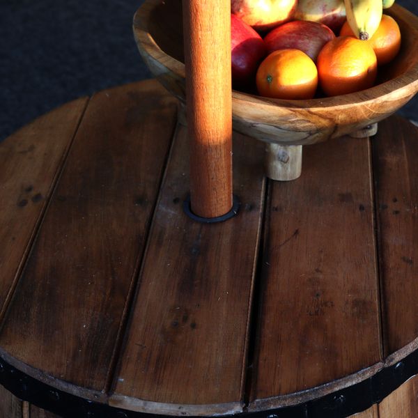 Table et Support de Parasol Baril à Bière- Naturel