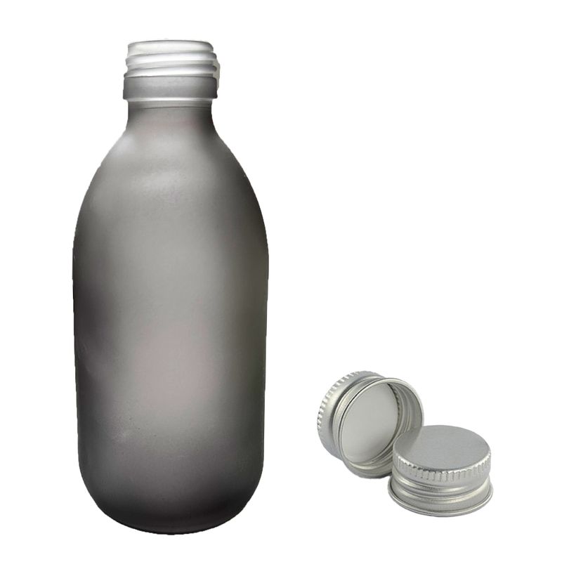 Bouteille Médicinale en Verre Gris Givré de 300 ml - Sans Bouchon