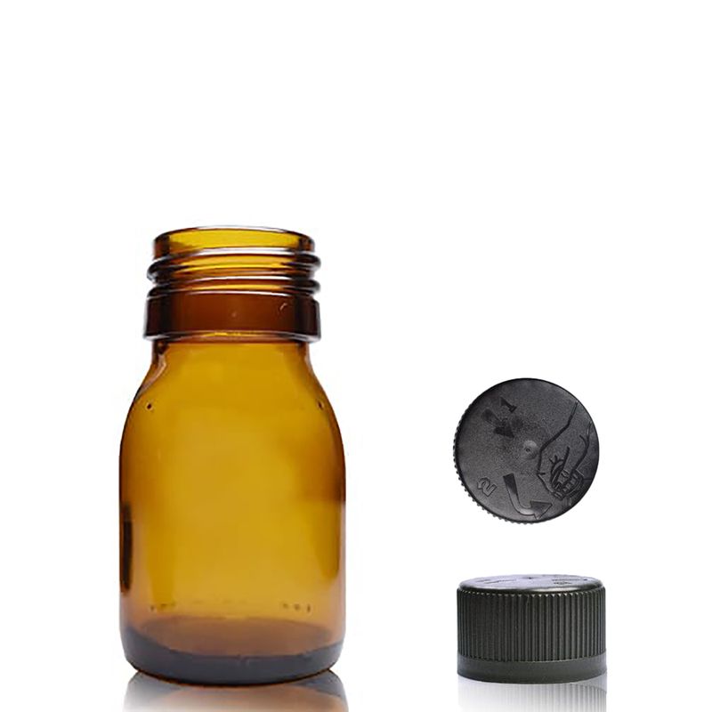 Bouteille Médicinale en Verre Ambré de 30 ml - Sans Bouchon