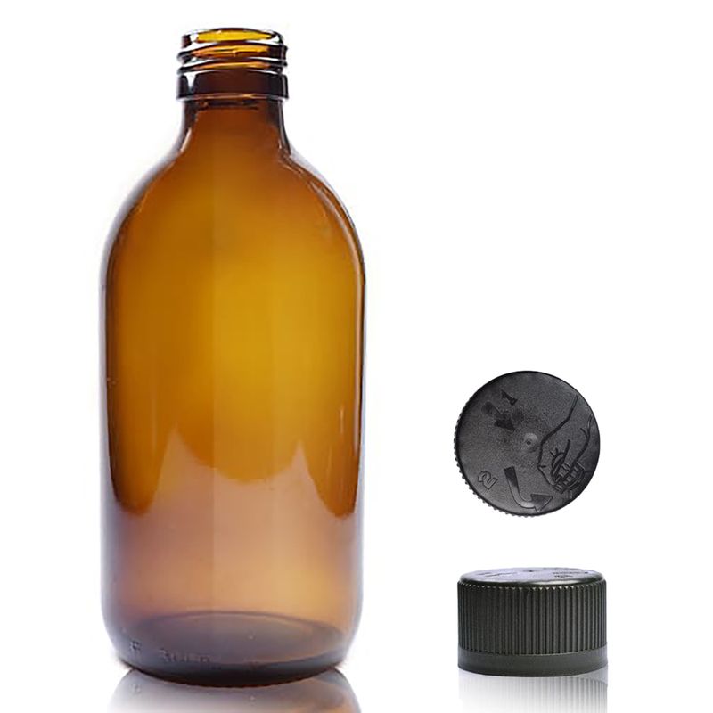 Bouteille Médicinale en Verre Ambré de 300 ml - Sans Bouchon