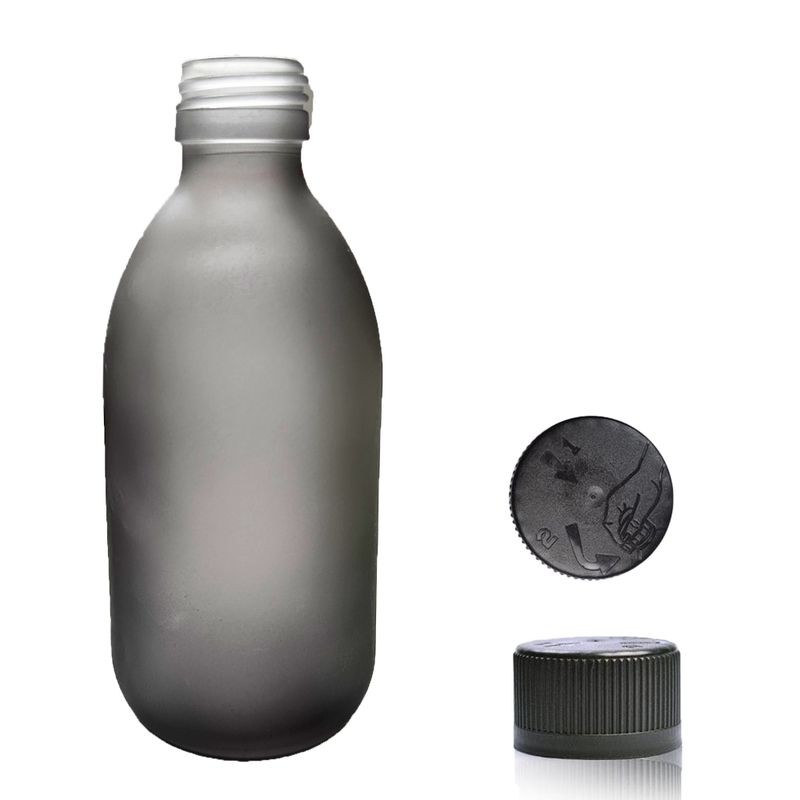 Bouteille Médicinale en Verre Gris Givré de 300 ml - Sans Bouchon