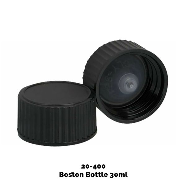 Bouchon pour Bouteille Boston Ambrée (pour 30ml & 60ml) - Plastique Noir 20-400mm