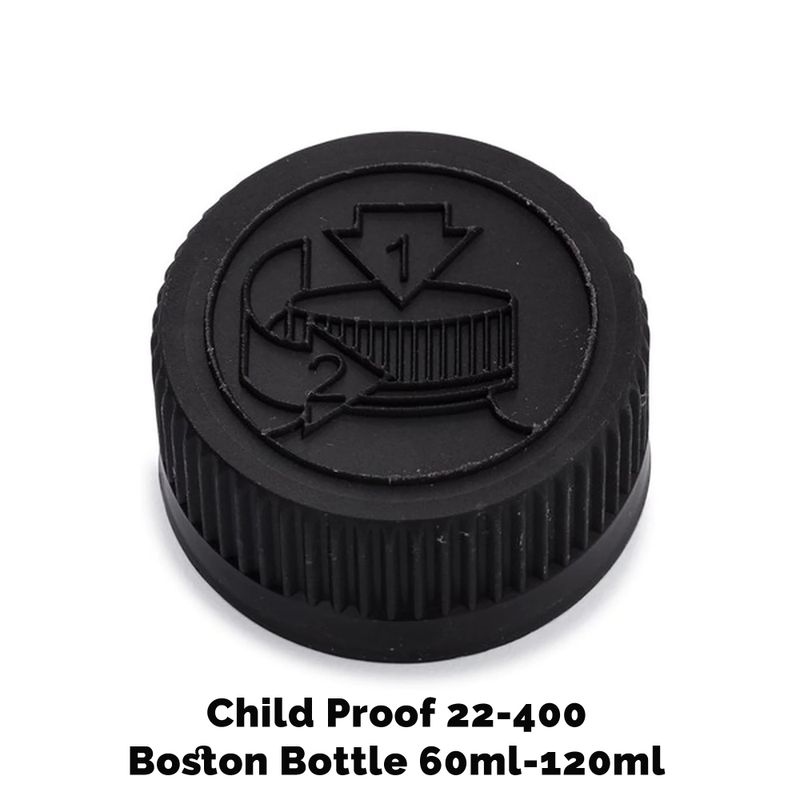 Bouchon pour Bouteille Boston Ambrée Sécurité Enfant 22mm (pour 120ml) - Plastique Noir