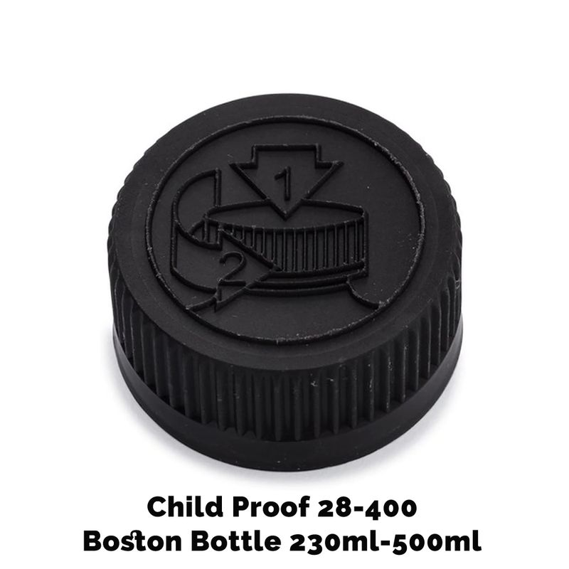 Bouchon pour Bouteille Boston Ambrée Sécurité Enfant 28mm (pour 230ml & 500ml) - Plastique Noir