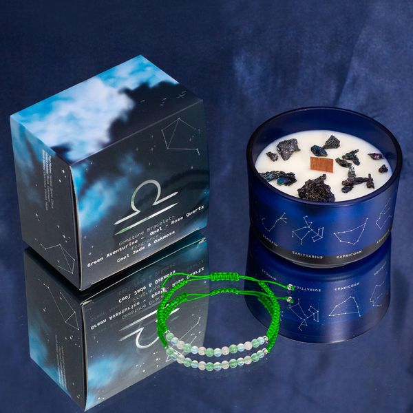 Bougie de Cristal du Zodiaque avec Bracelet de Pierres Précieuses  - Balance