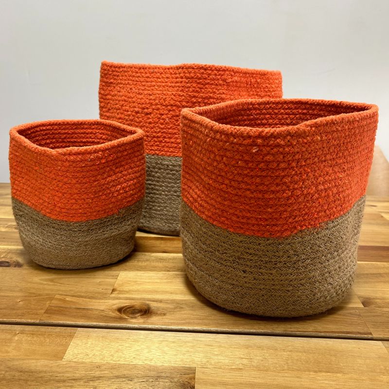 Lot de 3 Paniers de Rangement en Corde de Coton - Orange