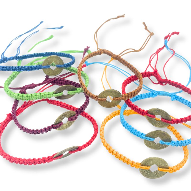 Bracelets d'Amitié Faits Main - Pièce Feng Shui Amis Chanceux (asst)