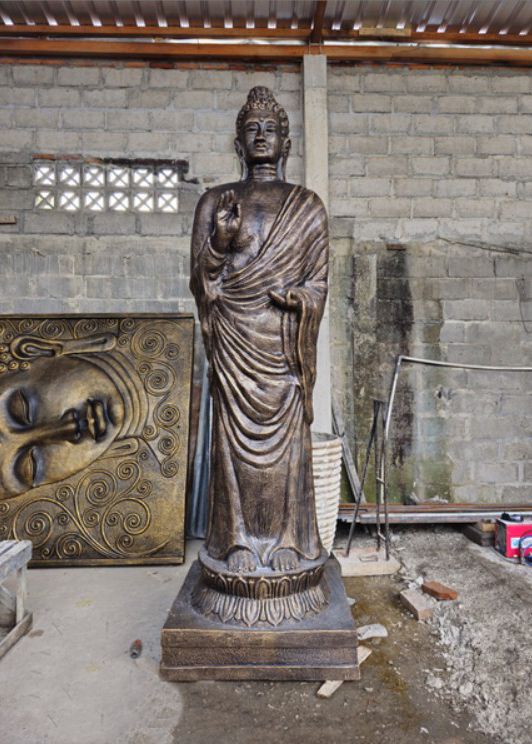 Grande Statue de Bouddha Debout Doré Antique - 3 m de haut