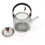 Théière à Infusion en Verre - Théière en verre avec système de chauffe à la vapeur - Charbon - 1000 ml