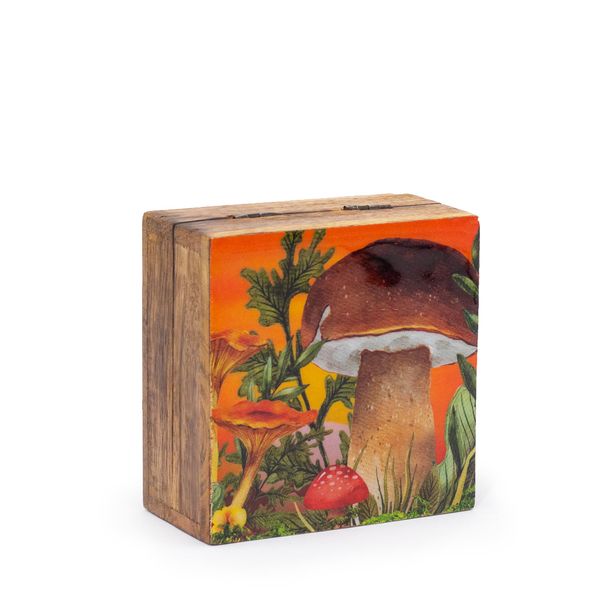Petite Boîte Carrée Émaillée 10x10x4.2cm - Champignon Marron