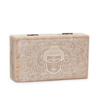 Boîte Carrée Moyenne 17x10x4,2cm - Visage de Bouddha Blanchi à la Chaux