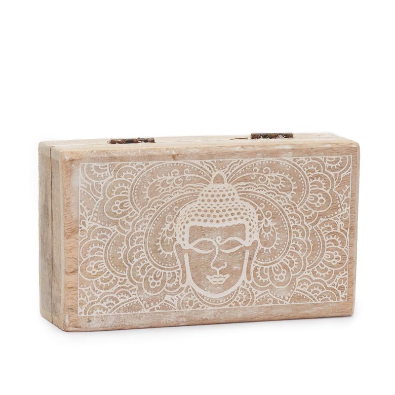 Boîte Carrée Moyenne 17x10x4,2cm - Visage de Bouddha Blanchi à la Chaux
