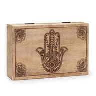 Grande Boîte Rectangulaire 21.5x14x6.3cm - Main de Fatma Gravée en Noir