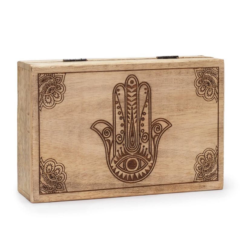 Grande Boîte Rectangulaire 21.5x14x6.3cm - Main de Fatma Gravée en Noir